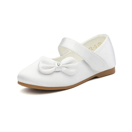 

Dream Pairs Toddler Girls Kids Bow-knot Mary Jane shoes Dress Flat Shoes ANGEL-5 WHITE/SATIN Size 4T