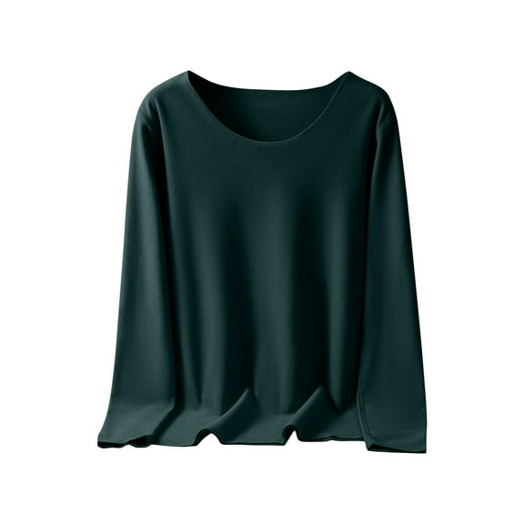 Womens Solid Long Sleeve Pullover Winter Warm Crewneck Shirts Comfortable Pajamas Tops Soft Fuzzy Loungewear