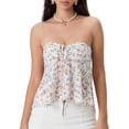 thumbnail image 1 of Gupgi Women Flower Tube Top Strapless Tie Front Smocked Bandeau Tops Off Shoulder Ruffle Vest, 1 of 8
