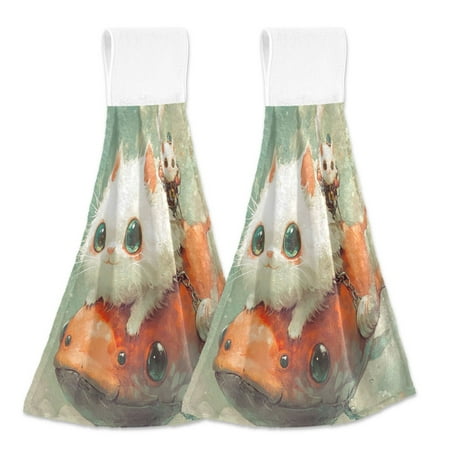 

2 Bathroom Towels Kitchen Towels 18.2x14In Velcro Hand Wipes Dish Cloths & Dish Towels Washroom Towels Face Towel Hand Wipes Lovely Cartoon Cat Fish
