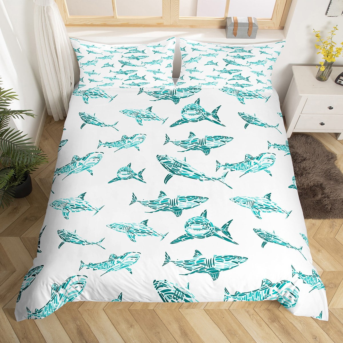 YST Shark Duvet Cover Twin Ocean Life Bedding Set For Kids Boys Girls