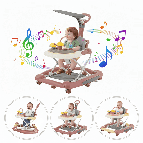 HDUTNGISN 5-in-1 Red Adjustable Baby Walker with Wheels for Boys & Girls