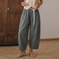 thumbnail image 2 of ShomPort Womens Pants Business Casual Loose Work Cropped Trousers Drawstring Cotton Linen Pants, 2 of 7