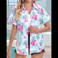 thumbnail image 2 of Camisa Tropical para Mujer, Blusa Hawaiana de Corta con Botones, Estilo , con Estampado Floral. Verde y Azul XL, 2 of 3