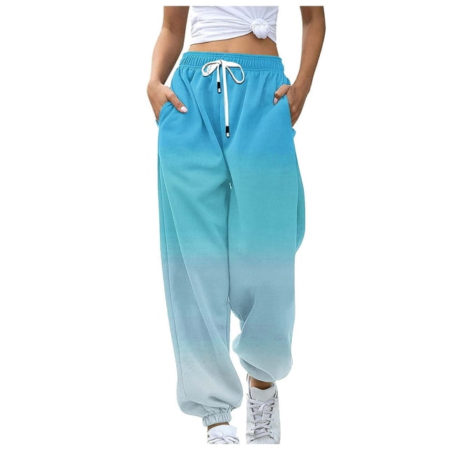 Kyusrd Sweatpants For Women Gradient Color Elastic High Waisted Drawstring Wide Leg Trousers Pockets Casual Athletic Fit Joggers Pants