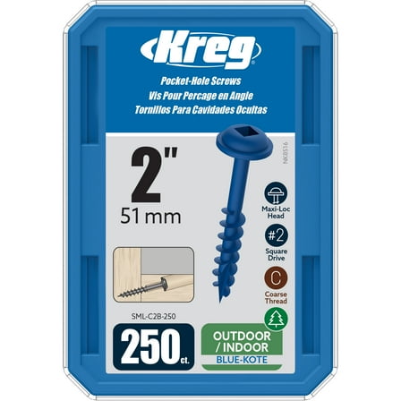 Kreg Blue-Kote WR Pocket Screws - 2", #8 Coarse, Washer-Head, 250ct