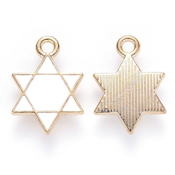 10pc Alloy Enamel Pendants for Jewish Star of David Light Gold White 16.5x12x2mm Hole: 1.6mm