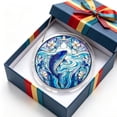thumbnail image 5 of huayou Round Acrylic Puzzle Suncatcher, Blue Koi Fish White Magnolia Water Wave Stained Glass Window Hanging Ornament, Cool Tone Light Catcher Home Balcony Wall Decoration, 5 of 6