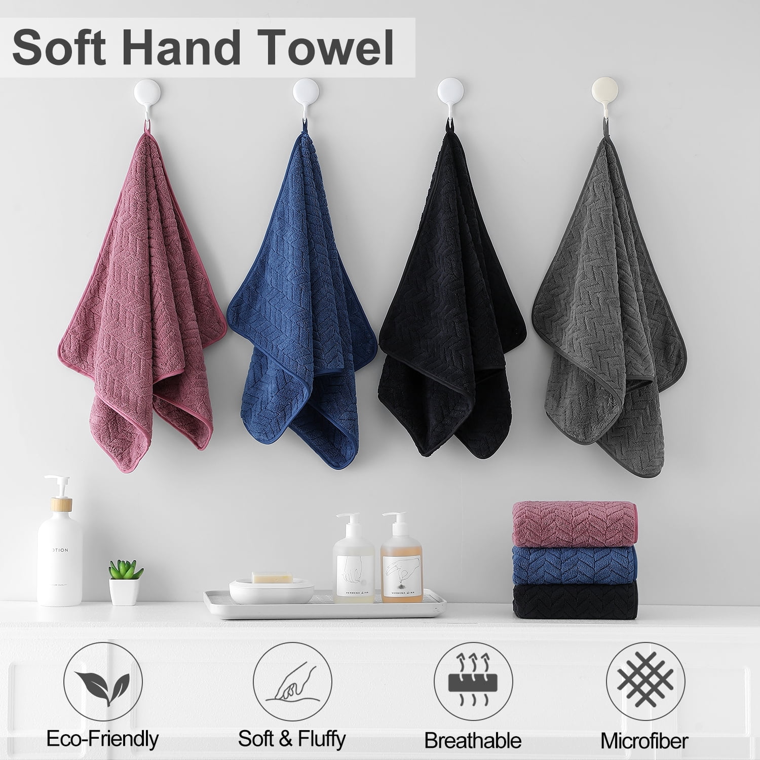 Jessy Home 12 Pack Dark Gray Hand Towel Set 16"x31" Soft Highly Absorbent Quick Dry Bathroom Bath Hand Towels Microfiber Plush Towels