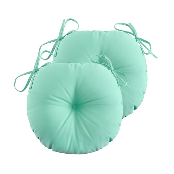 ZEOLABS Outdoor Bistro Chair Cushions Set of 2,Waterproof Tufted Outdoor Round Chair Cushions with Ties for Patio Furniture,15x15 inch, Aqua Blue