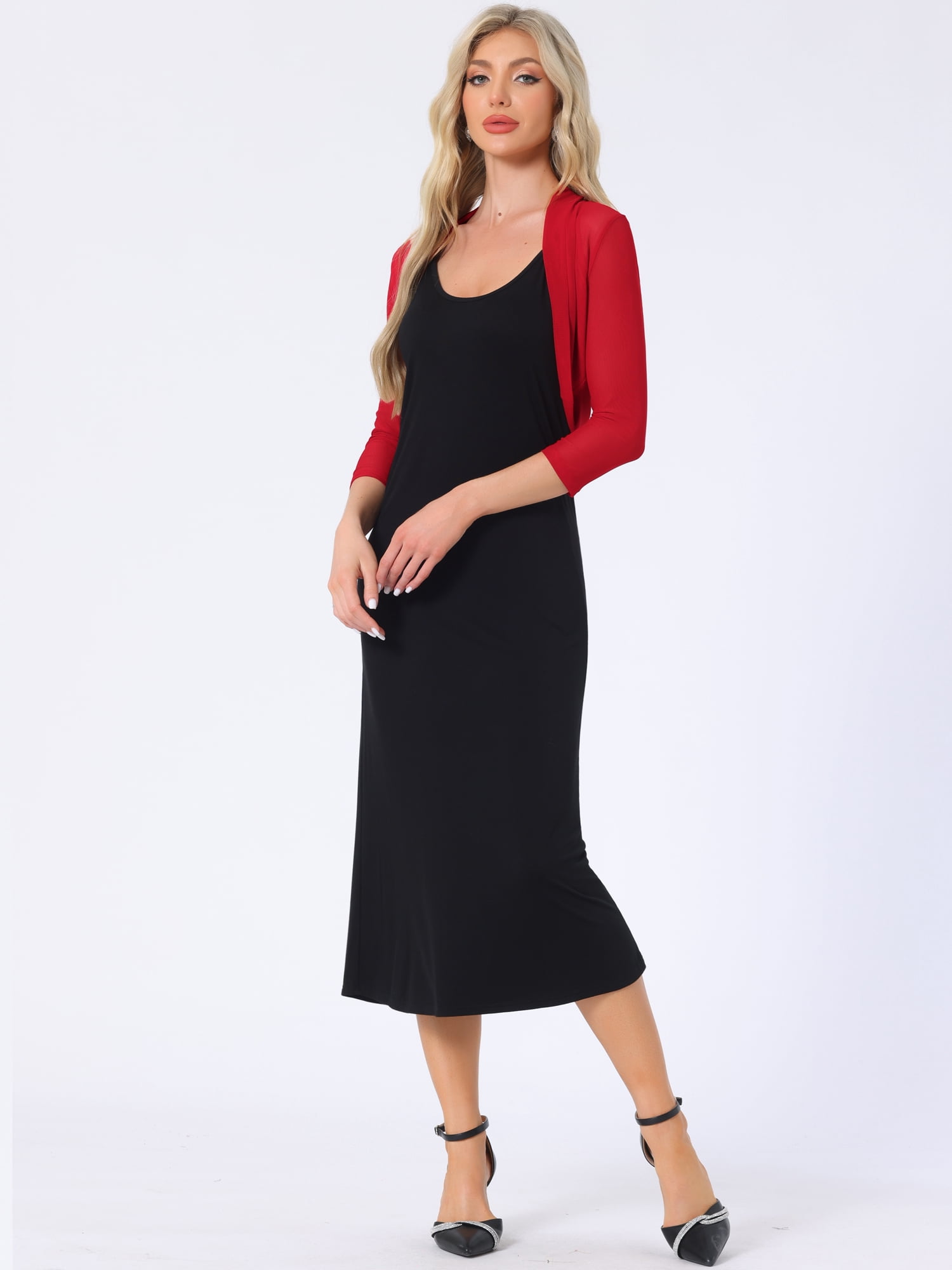 DARING DIVA Semi Sheer Elegant 3/4 Sleeves Blouse S Red