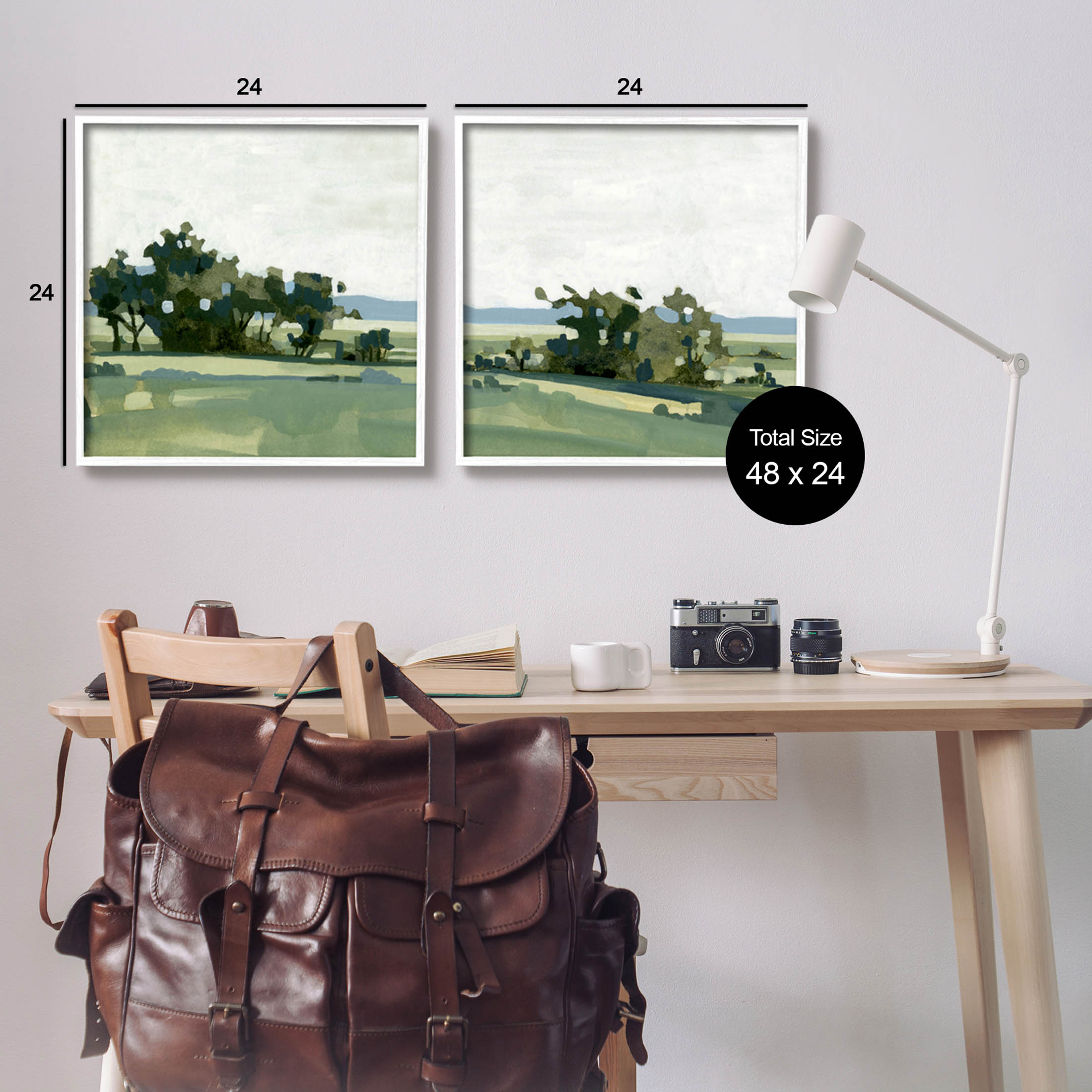 Countryside Grassland Nature Landscape Landscape Painting White Framed Art Print Wall Art, Set of 2