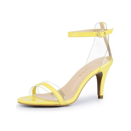 Yellow Ankle Strap - Women's Stiletto Heel Ankle Strap Clear Sandals Yellow (Size 10)
