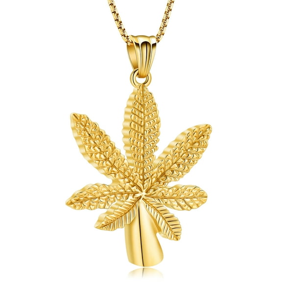 Marijuana Leaves Cremation Jewelry Pendant for Ashes Solid Stainless Steel Memorial Urn Necklace for Men Keepsake Holder Jewellery
