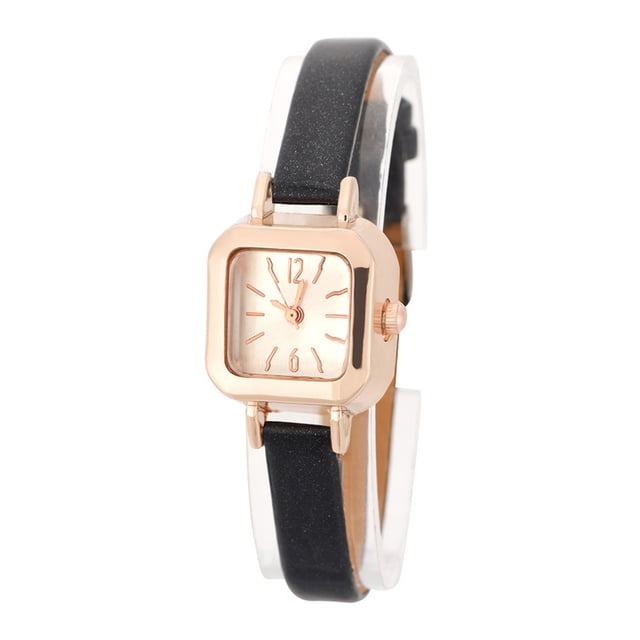 Reloj de Pulsera de Cuarzo Femenino Bling Bling Analógico Correa de PU Negro