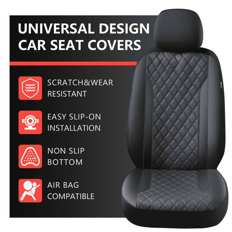 Coverado PVC & Fabric Front Seat Covers, Black, 4 Pieces photo 2