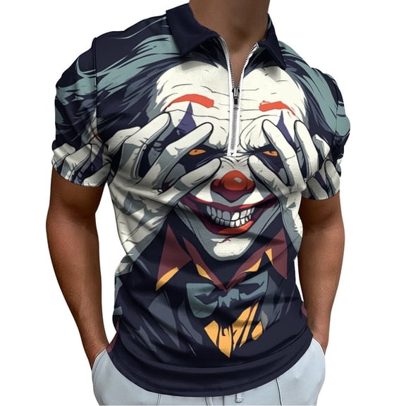 Psychedelic Clown Joker Men Zipper T-shirt Summer Casual Short Sleeve T-shirt Top
