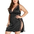 thumbnail image 1 of Women Stain Silk Pajamas Dress Lace Hem Lingerie Sleepwear Nightwear Babydoll Lounge Sleep Dress Nightgown Plus Size, 1 of 5