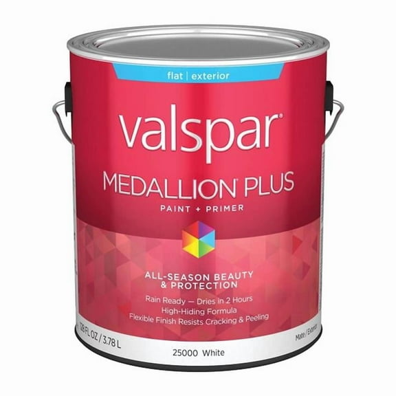 Valspar 25000 White Base Medallion Plus Exterior Paint & Primer, Flat, 1 Gallon