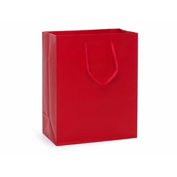Pack Of 100, Solid Red Matte Cub Gift Bags 8 X 4 X 10" w/Cardboard Bottom Inserts & Coordinating Cord Handles