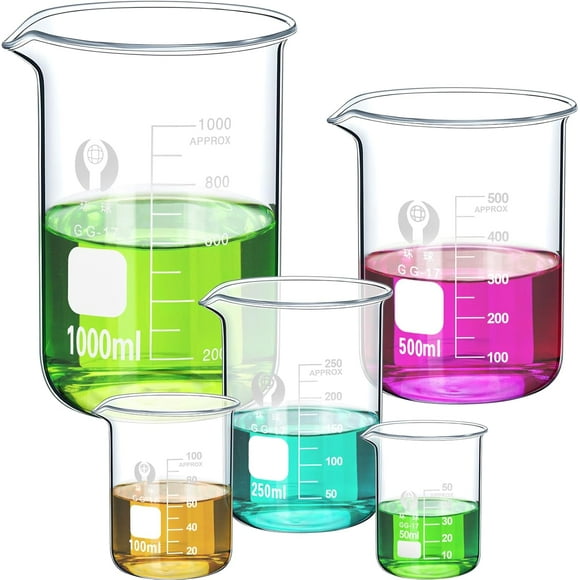 5 Pack Glass Beaker Set 50 ml 100 ml 250 ml 500ml 1000 ml Thick Borosilicate 3.3 Glass Graduated Measuring Lab Beaker Low Form Griffin 1L Big Glass Beaker