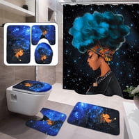 4PCs Waterproof Shower Curtain Set African Girl with 10 Hooks +Non-Slip Pedestal Rug + Lid Toilet Cover + Bathroom Bath Mat Doormat Set for Home Kitchen Decor