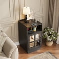 thumbnail image 3 of VEANERWOOD End Tables for Living Room with Charging Station & LED Light, Nightstand for Bedroom with Glass Door and Adjustable Shelf, Black, 3 of 10