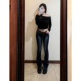 thumbnail image 2 of Women's Stretch Flare Jeans, Mid Rise Washed Denim Bell Bottom Pants, S-L, 2 of 4