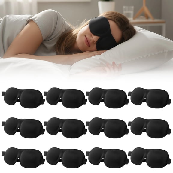 12 Pcs 3D Blackout Sleep Masks, Contoured Knitted Fabric Eye Mask for Travel, Zero Pressure Blindfold with Adjustable Strap for Side Sleepers