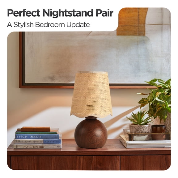 KUNJOULAM Boho Rattan Table Lamp, Accent Lamp with Woven Lampshade  Metal Base, Bedside Nightstand Desk Light for Bedroom Livingroom Home Decor  Use E26 Bulb (Bulb Not Included)