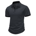thumbnail image 4 of Yifymode Men's Classic Short Sleeve Polo Shirt, Textured Knit Contrast Collar & Cuff Regular Fit Top Dark Gray M, 4 of 6