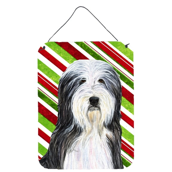 Bearded Collie Candy Cane Holiday Christmas Wall or Door Hanging Prints