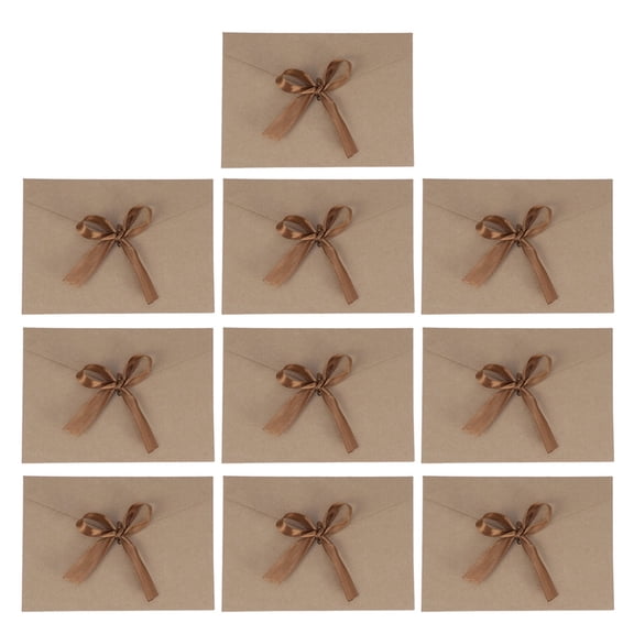 Minkissy 10Pcs Natural Paper Bow Envelopes Classic Flap Khaki Color for Wedding Cards
