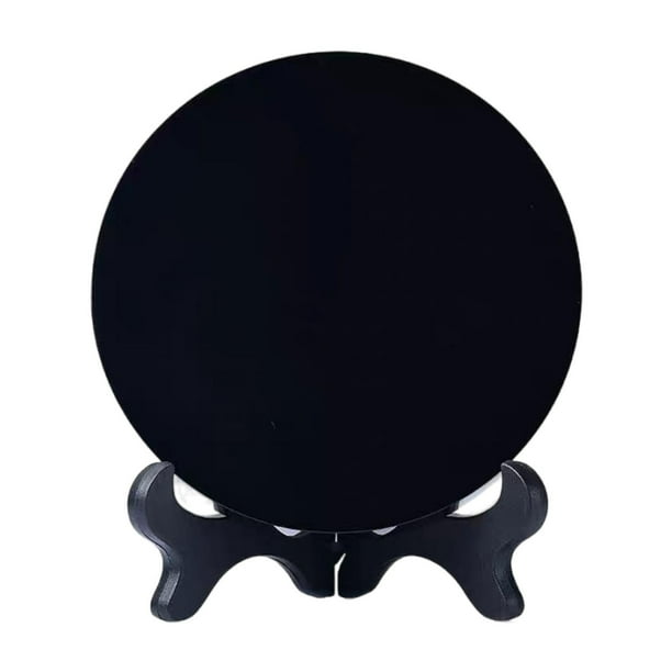 Espejo de adivinación con disco circular de obsidiana, espejo redondo negro, decoración de escritorio, con soporte S