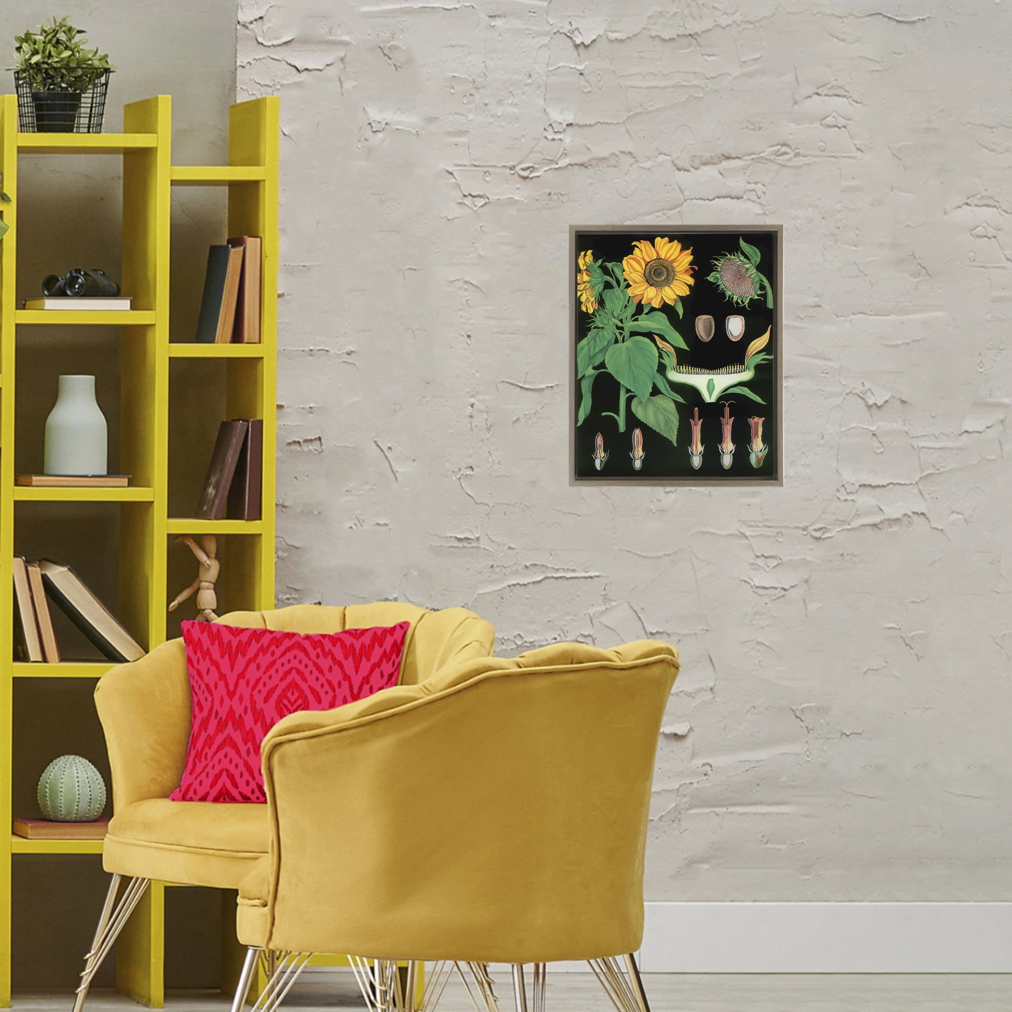 Stupell Industries Sunflower Bulb Illustrations Brown Framed Floater Canvas Wall Art, design by Vintage Hustle