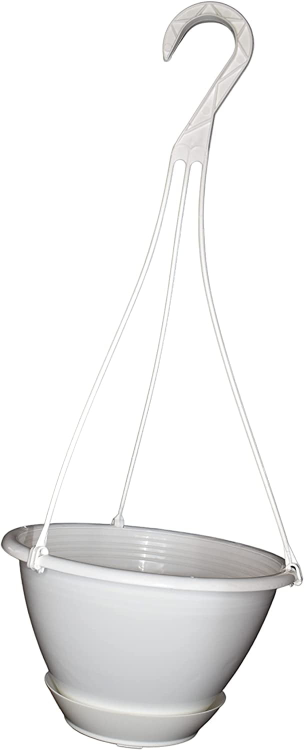8'' White Plastic Hanging Basket With Saucer By Koba (5)