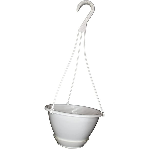 8'' White Plastic Hanging Basket With Saucer By Koba (5)