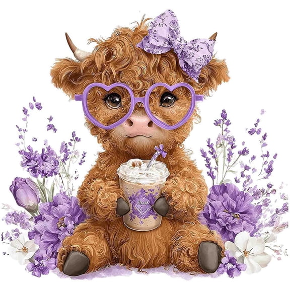 Lavender Highland Cow Wall Decal Self Adhesive Peel and Stick Wall Art Colorful Floral Cow Wall Sticker for Living Room Bedroom Home Decor 12 X 16 Inch 1 Pack