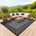 thumbnail image 4 of Patio Carpet Reversible, 8x10 FT Waterproof Outdoor Rug with Modern Checkered Pattern, Weather-Resistant Floor-Friendly for Backyard Porch Deck Balcony,Gray/Black, 4 of 26