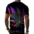 thumbnail image 2 of Leaf print T-shirt, black rainbow colorful weed pattern, men's casual street fashion summer wear, plus size, 2 of 3