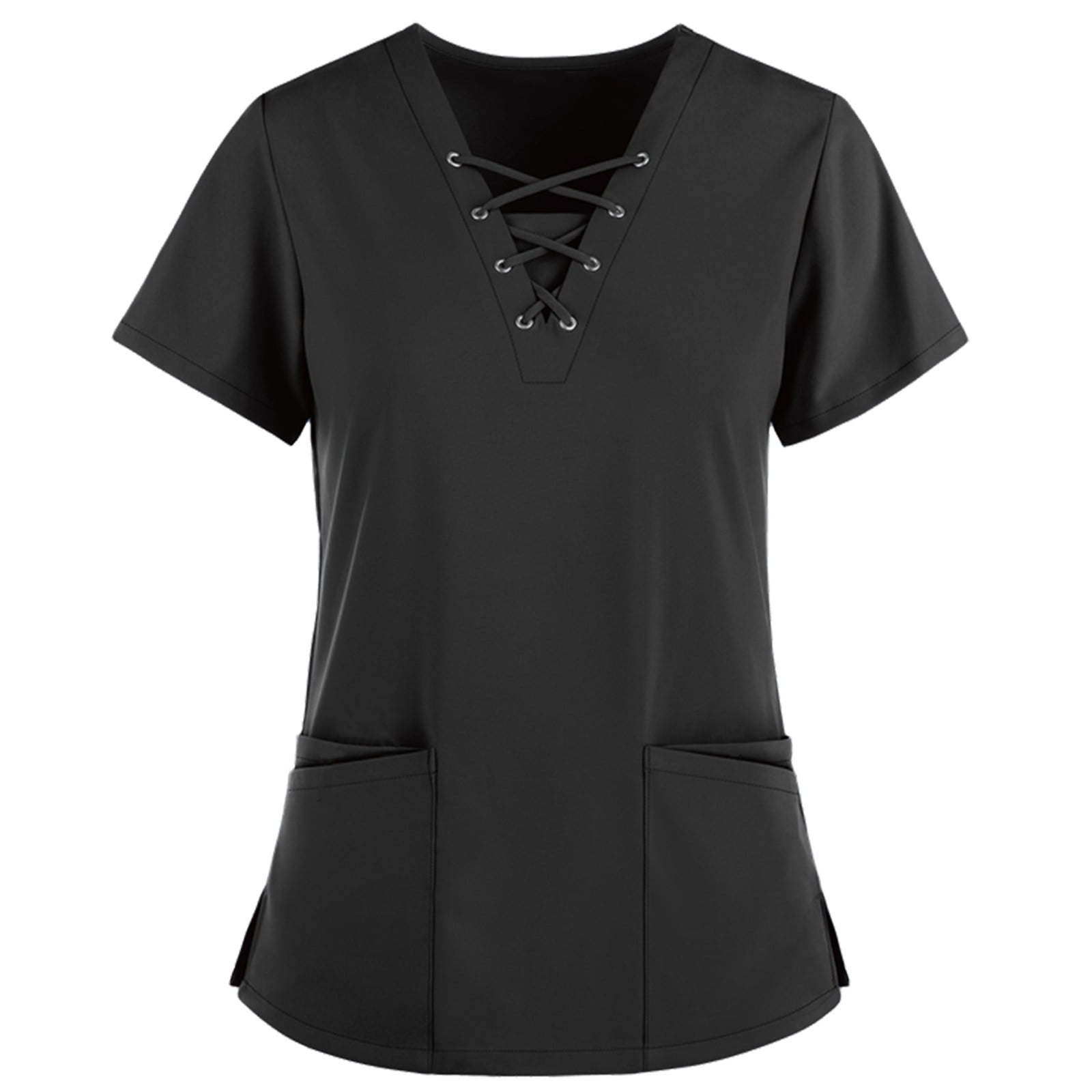 Roliyen Womens Dresses Short Sleeve VNeck Solid Color Tops Nursing Working Uniform TShirts
