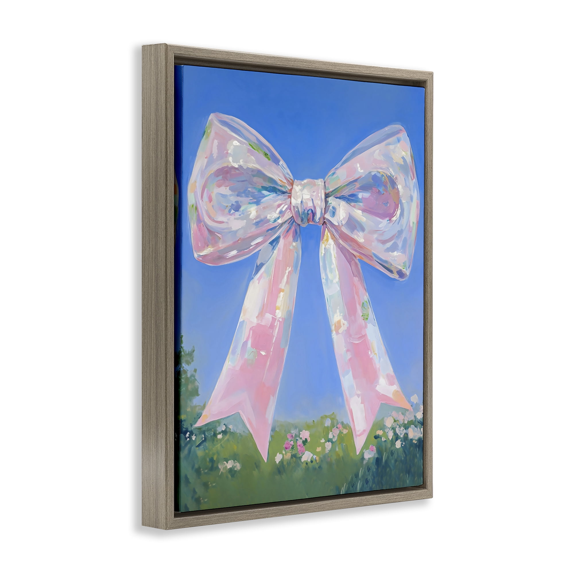 Stupell Industries Iridescent Pink Bow in Meadow Brown Framed Floater Canvas Wall Art, design by The Prints Vibe