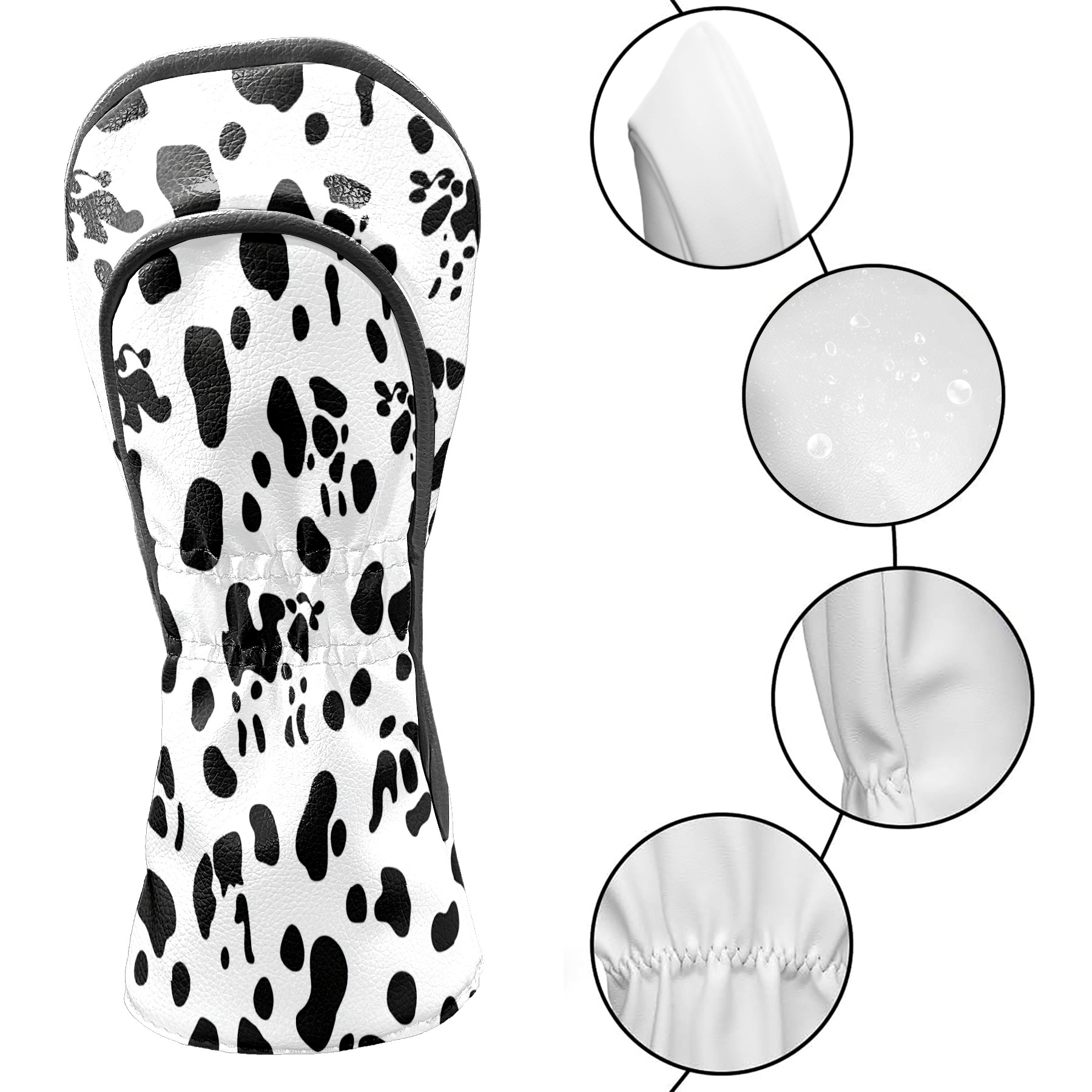 Golf Club Covers PU Leather Waterproof Head Covers for Fairway Woods Hybrids Cow Pattern