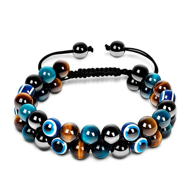 Pulsera de cuentas de ojo de tigre para hombre, protección cuádruple Ojo de tigre azul
