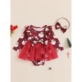 thumbnail image 2 of GXFC Infant Baby Girl Christmas Romper Dress Newborn Santa Claus Print Long Sleeve Bodysuits Dress Crew Neck Tulle Patchwork Jumpsuit with Bow Headban Fashion Cute Casual Party Clothes 0-18M, 2 of 7