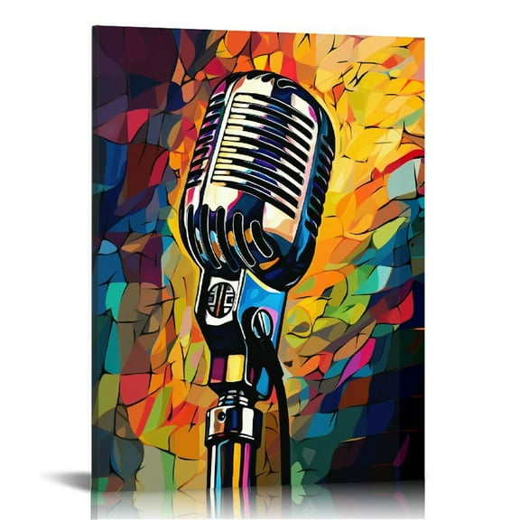 JRXY Music Poster Colorful Microphone Wall Art Decor Canvas Painting for Living Room Bedroom College Dorm Gift 12x16 in