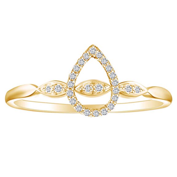 AFFY 1/7 Carat (Cttw) Round White Natural Diamond Pear Shape Engagement Ring 14K Solid Yellow Gold (I-J Color ,I2-I3 Clarity ,0.15 Carat (Cttw) Ring Size-5