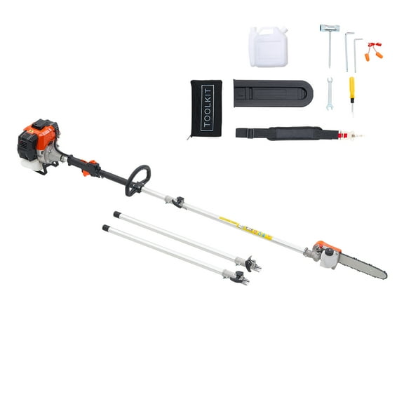KFFKFF Gas-Powered Pole Saw, 43CC 2-Stroke Engine with 10-Inch Cutting Bar, Cordless Tree Trimmer Featuring Adjustable Head, Extendable Length from 6.9 to 11.8 ft, Ideal for Tree Pruning and Trimming