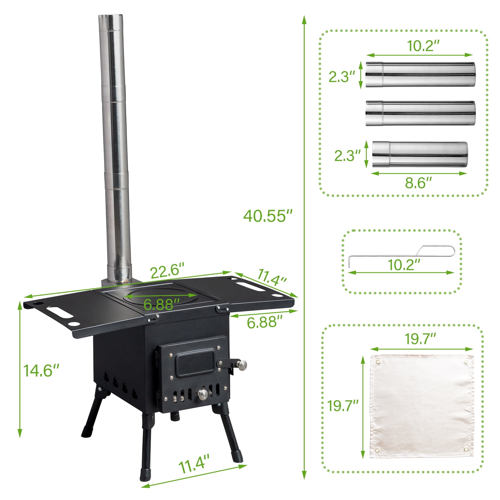 OverPatio Camp Wood Stove Wood Burning Stoves Portable with Chimney Pipes Camping Stove for Outdoor (Black)