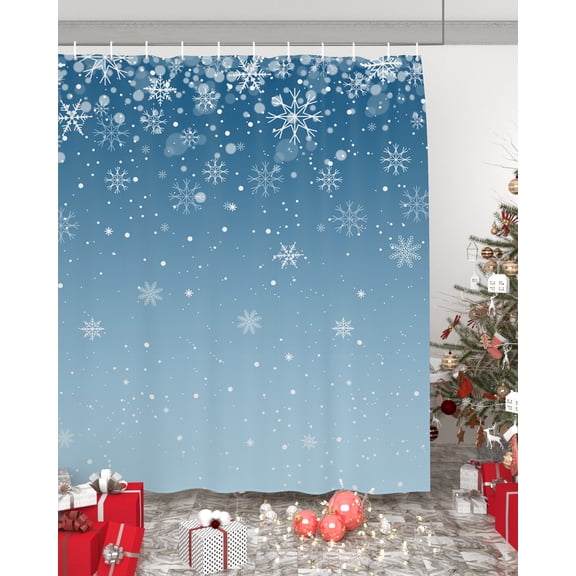 Blue Ombre Christmas Snowflake Waterproof Fabric Shower Curtain, Winter Snowflake Xmas Shower Curtain for Bathroom Curtains Bathtubs Hotel Washable Shower Curtains with 12 Hooks Standard 66x72